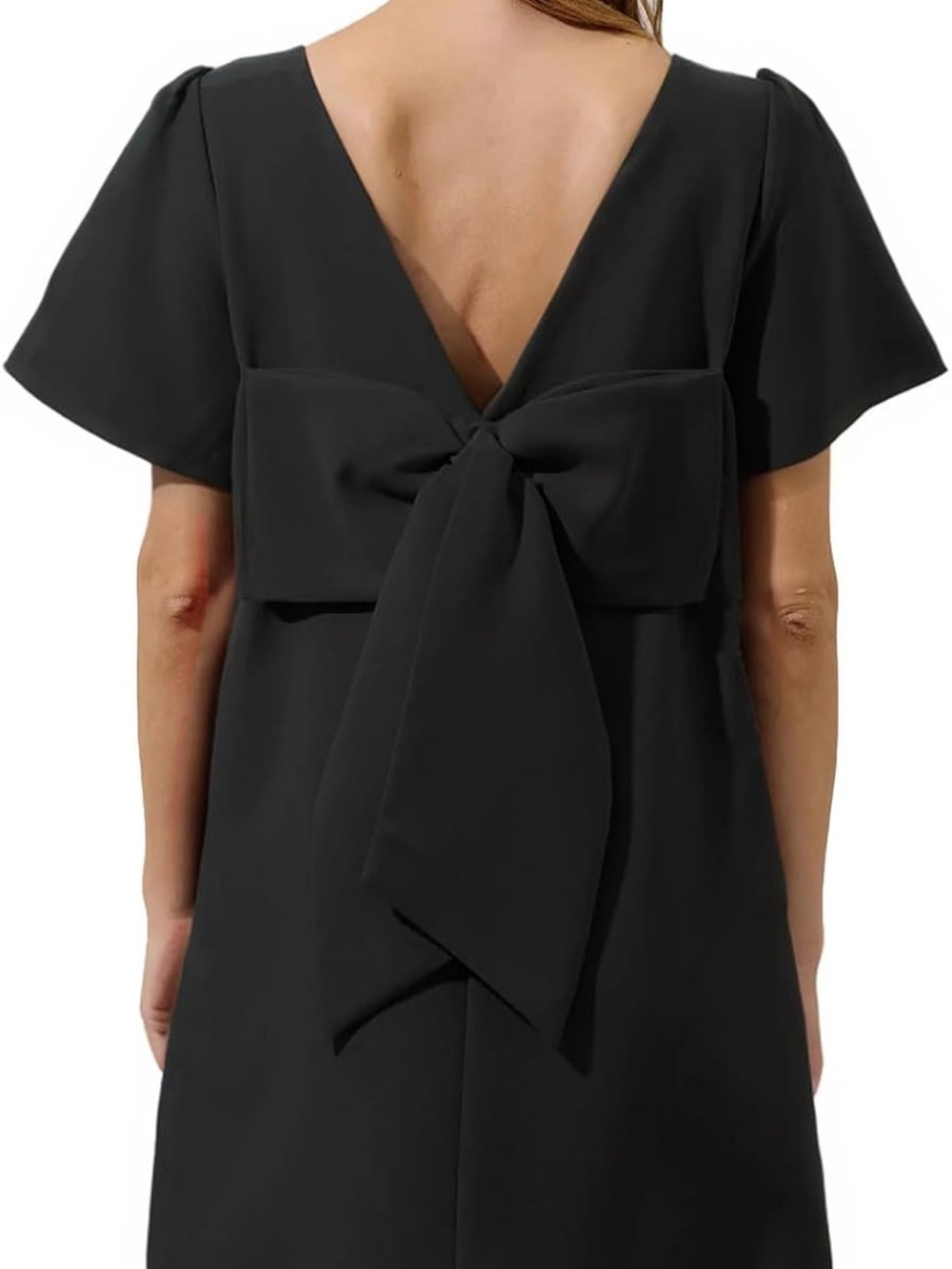 Vintage-Inspired Black Mini Dress Oversized Bow Back Statement LBD